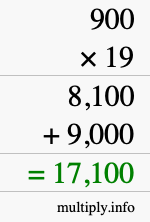 How to calculate 900 times 19 using long multiplication