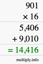 How to calculate 901 times 16 using long multiplication