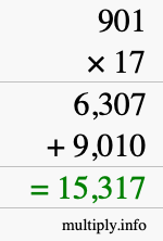 How to calculate 901 times 17 using long multiplication