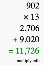 How to calculate 902 times 13 using long multiplication