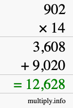 How to calculate 902 times 14 using long multiplication