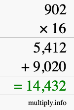 How to calculate 902 times 16 using long multiplication