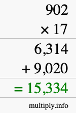 How to calculate 902 times 17 using long multiplication