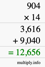 How to calculate 904 times 14 using long multiplication