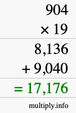 How to calculate 904 times 19 using long multiplication
