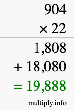 How to calculate 904 times 22 using long multiplication