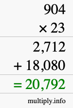 How to calculate 904 times 23 using long multiplication