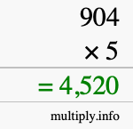 How to calculate 904 times 5 using long multiplication
