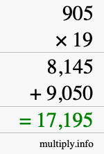 How to calculate 905 times 19 using long multiplication