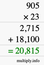 How to calculate 905 times 23 using long multiplication