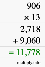 How to calculate 906 times 13 using long multiplication