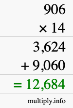 How to calculate 906 times 14 using long multiplication