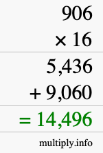How to calculate 906 times 16 using long multiplication