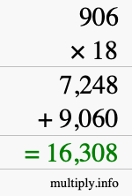 How to calculate 906 times 18 using long multiplication