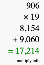 How to calculate 906 times 19 using long multiplication