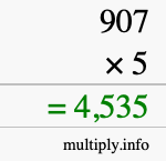How to calculate 907 times 5 using long multiplication