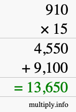 How to calculate 910 times 15 using long multiplication How to calculate 910 times 15 using long multiplication
