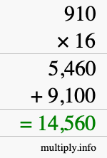 How to calculate 910 times 16 using long multiplication How to calculate 910 times 16 using long multiplication