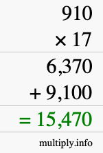 How to calculate 910 times 17 using long multiplication