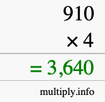 How to calculate 910 times 4 using long multiplication