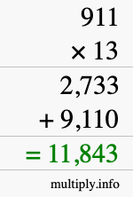 How to calculate 911 times 13 using long multiplication