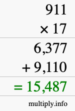 How to calculate 911 times 17 using long multiplication