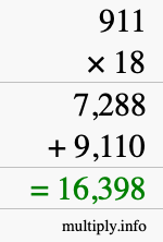 How to calculate 911 times 18 using long multiplication