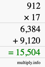 How to calculate 912 times 17 using long multiplication