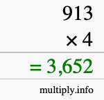 How to calculate 913 times 4 using long multiplication