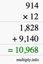 How to calculate 914 times 12 using long multiplication How to calculate 914 times 12 using long multiplication