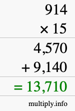 How to calculate 914 times 15 using long multiplication