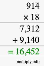 How to calculate 914 times 18 using long multiplication
