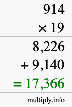 How to calculate 914 times 19 using long multiplication