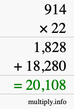 How to calculate 914 times 22 using long multiplication