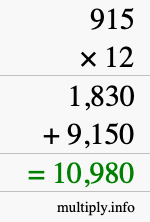 How to calculate 915 times 12 using long multiplication How to calculate 915 times 12 using long multiplication