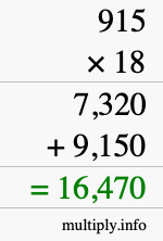 How to calculate 915 times 18 using long multiplication
