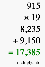 How to calculate 915 times 19 using long multiplication
