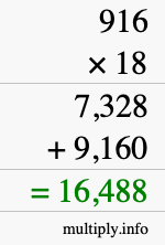 How to calculate 916 times 18 using long multiplication
