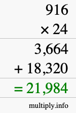 How to calculate 916 times 24 using long multiplication How to calculate 916 times 24 using long multiplication