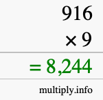 How to calculate 916 times 9 using long multiplication How to calculate 916 times 9 using long multiplication