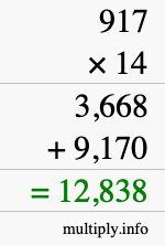 How to calculate 917 times 14 using long multiplication How to calculate 917 times 14 using long multiplication