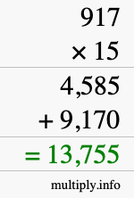 How to calculate 917 times 15 using long multiplication