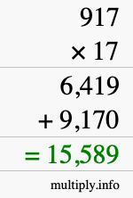 How to calculate 917 times 17 using long multiplication