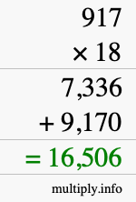 How to calculate 917 times 18 using long multiplication