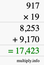 How to calculate 917 times 19 using long multiplication