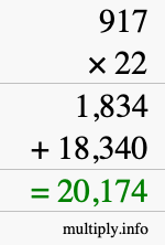 How to calculate 917 times 22 using long multiplication