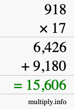 How to calculate 918 times 17 using long multiplication