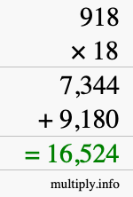 How to calculate 918 times 18 using long multiplication
