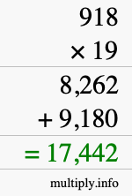 How to calculate 918 times 19 using long multiplication