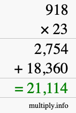 How to calculate 918 times 23 using long multiplication